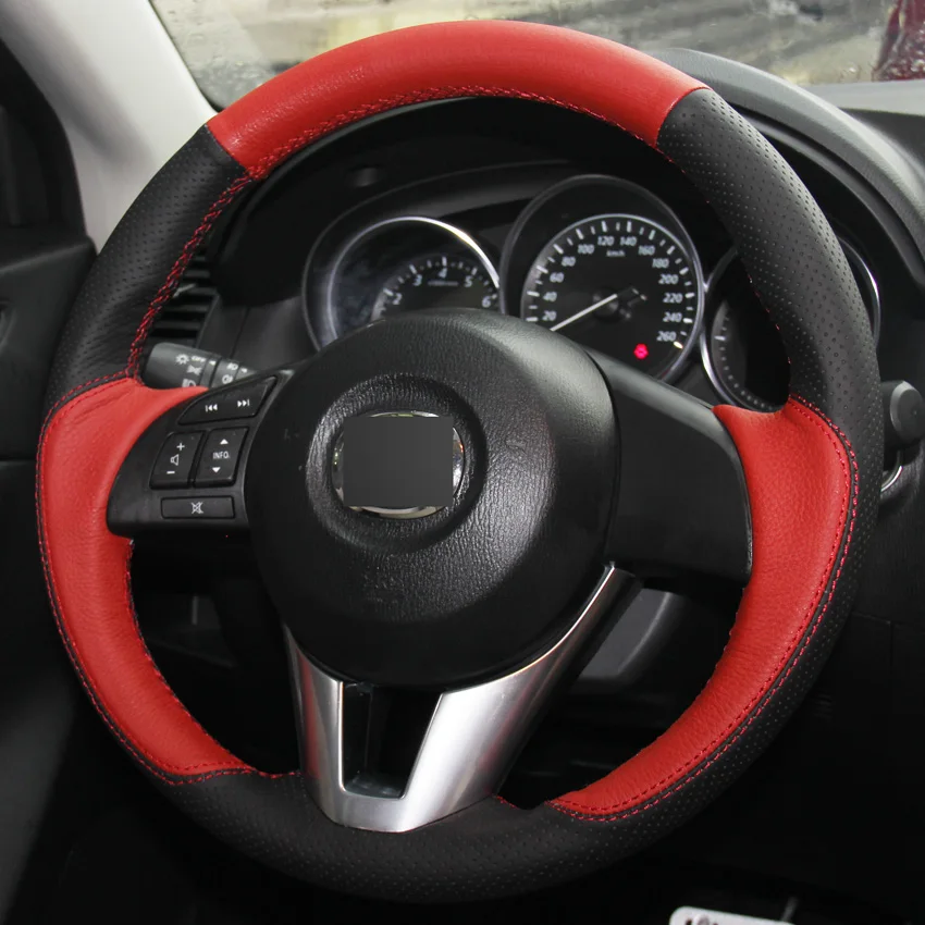 Новый красные Черные натуральная кожа DIY автомобиля Руль Обложка для Mazda CX-5 CX5 Atenza