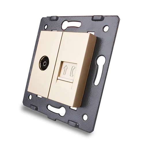 Производство Livolo, белый кристалл стекло панель, 2 банды стены ТВ и тел Socket/Outlet VL-C7-1VT-11, без переходник - Цвет: Golden