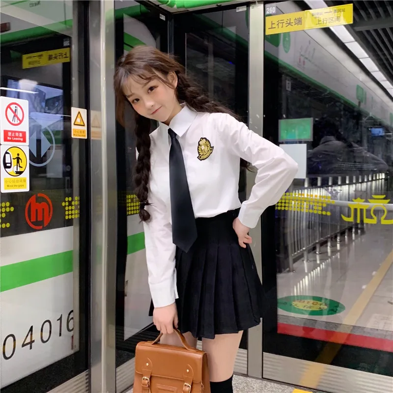 Новинка лета 2019 костюм рубашка с галстуком в Корейском стиле и плиссированная