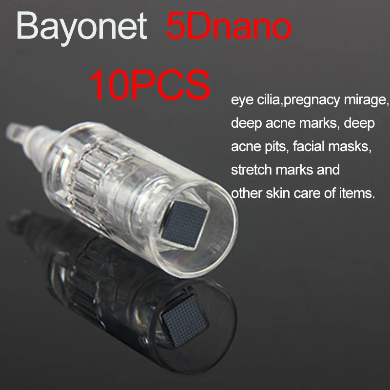 10pcs 5D square nano Electric Microneedle Rolling Pen Microneedling Bayonet Micro Needle Roller Cartridges Tattoo Removal Speckle Eyebag Nano Tips - Цвет: 10pcs 5D square nano