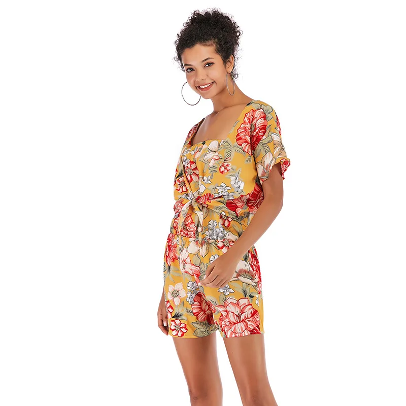 2019 хит продаж новый женский костюм с цветочным принтом шифоновые шорты короткими