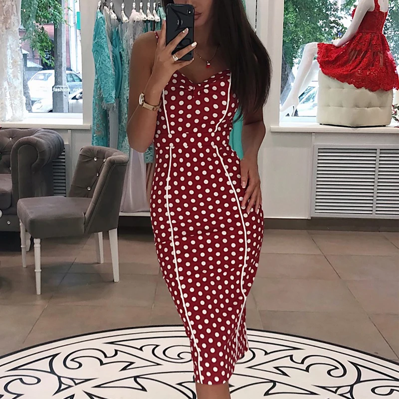 Lessverge сексуальное платье миди с принтом в красный горошек женское винтажное