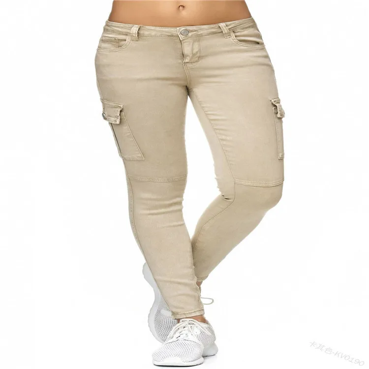khaki Джинсы Vingate размера плюс S-3XL, женские повседневные штаны, новые женские джинсы деним, обычные джинсы с карманами, брюки для женщин, уличная одежда - Цвет: khaki