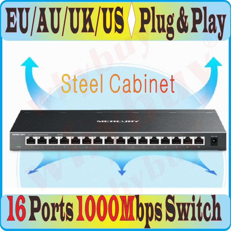 Металлический/стальной шкаф 16 портов RJ45 1000 Мбит/с Gigbit Ethernet сетевой коммутатор