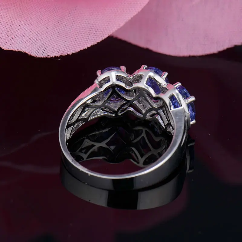 Циркониевое кольцо белое золото 3 камня в 14 КТ|natural tanzanite|tanzanite white goldgold natural |