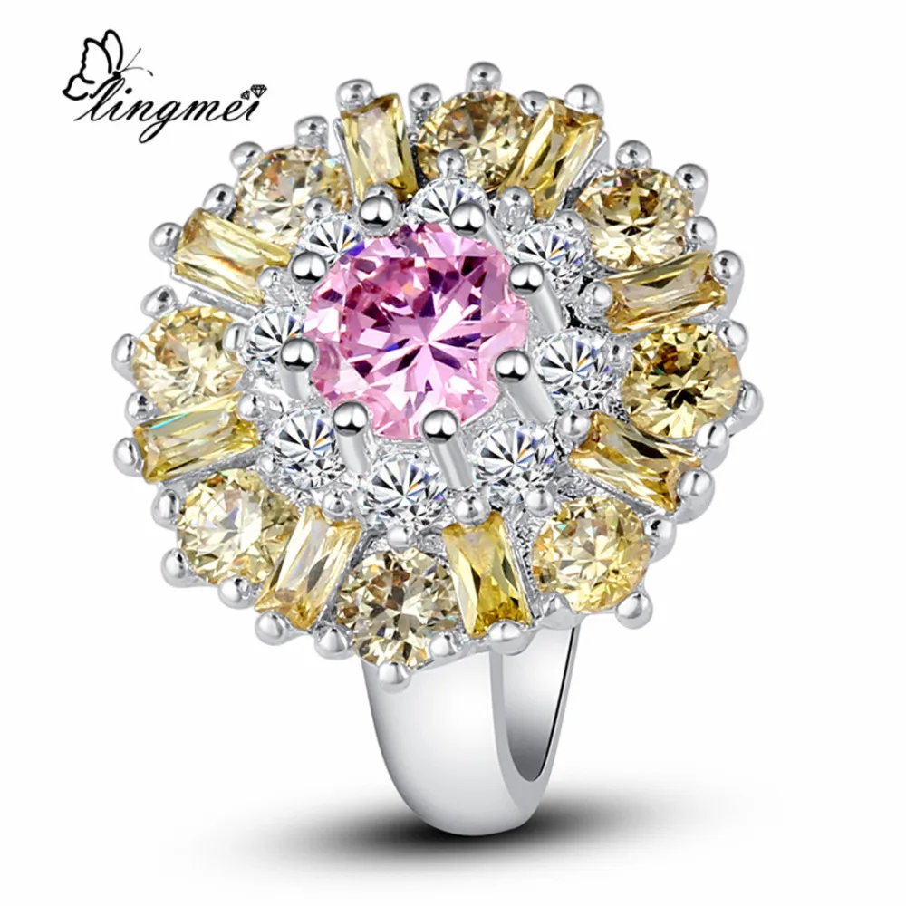 Lingmei Цветочные Кластерные украшения AAA многоцветные серебряные кольца Размером 7