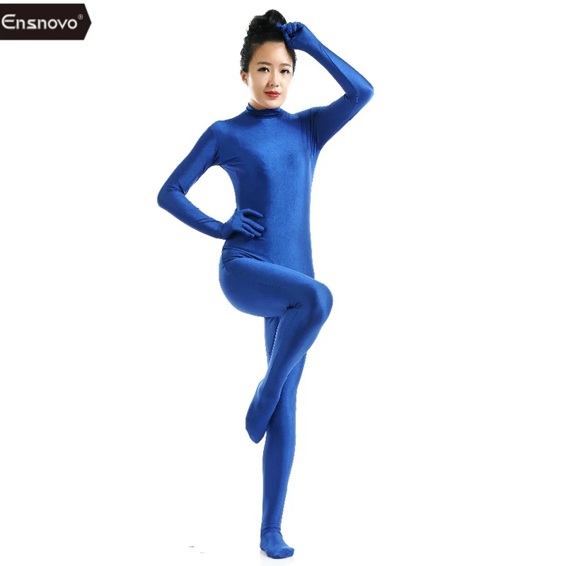 Женский Облегающий комбинезон Ensnovo синий из спандекса Zentai нейлоновая Одежда для