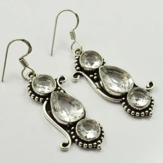 

White Topas, Silver Overlay on Copper Earrings, 52 mm , E2125
