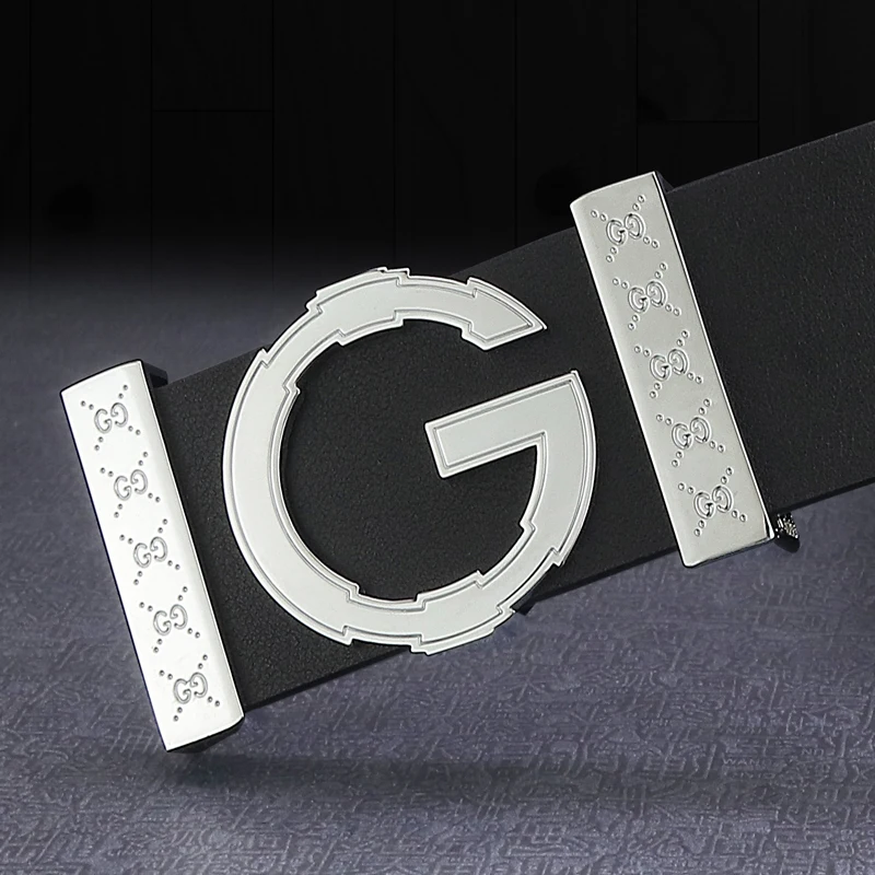 High Quality G letter Slide buckle leather genuine belts men fashion luxury brand Cowskin Waist Strap Casual cintos masculin