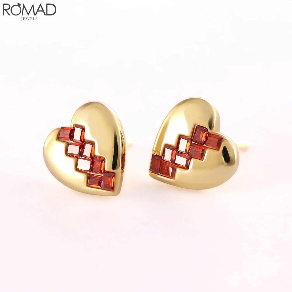 Серьги ROMAD в форме сердца с кристаллами для женщин корейские серьги красного