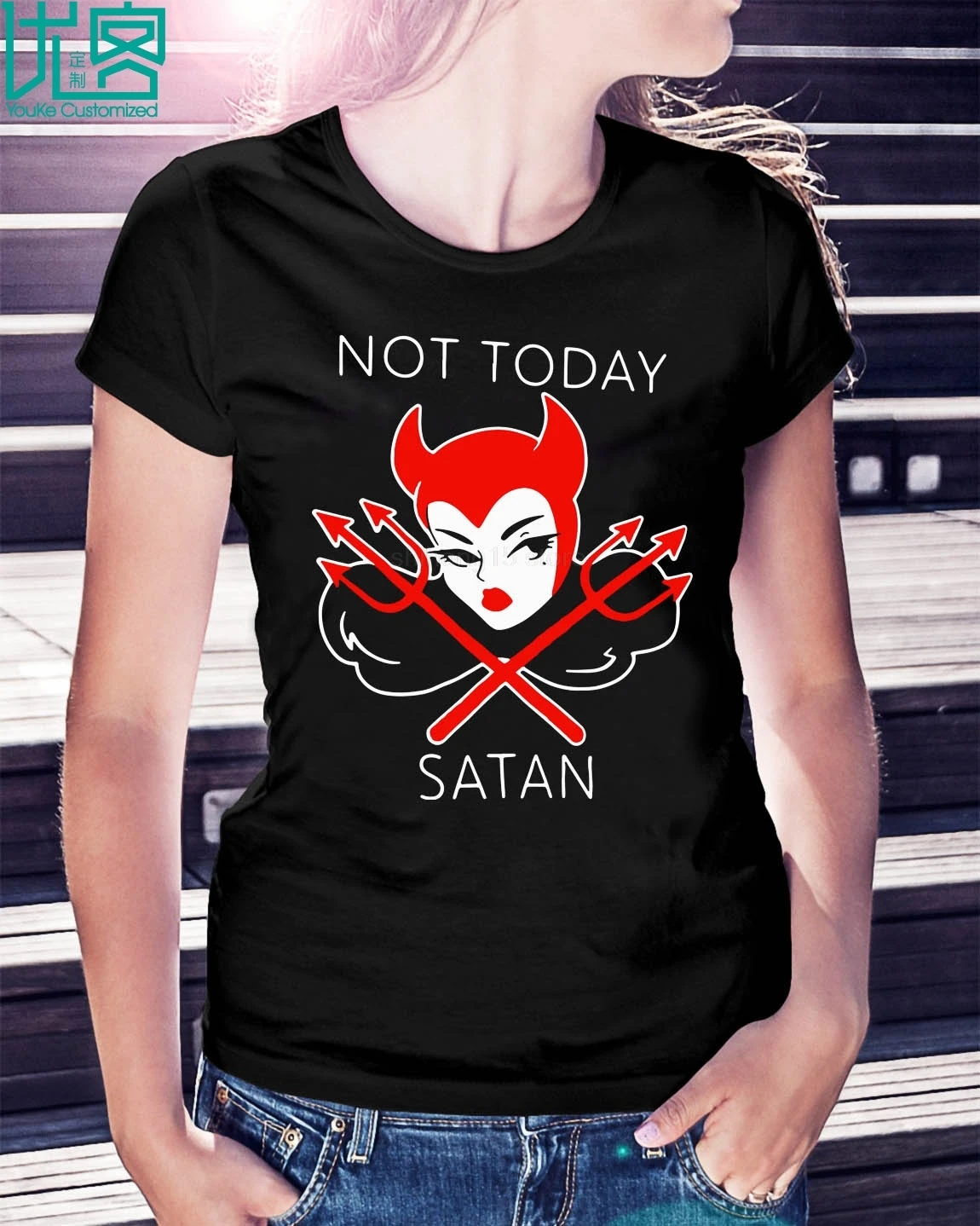 Micheline Pitt Not Today satan футболка лето 2019 Мужская с коротким рукавом|Мужские футболки| |