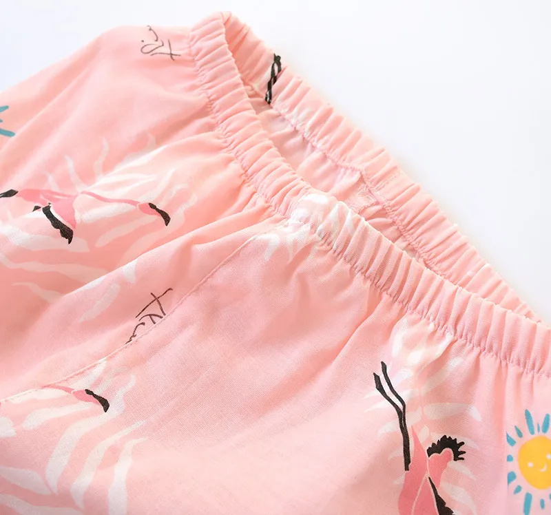 Female Summer Seven-Sleeve Pijama Mujer Pink Pure Cotton Yarn Sleepwear Sexy Pajama Sets Women Korean Cute Sweet Thin Home Suit