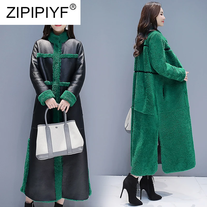 

Thickened Warm Women's Slim Coat 2019 Winter Long Cotton Clothes Elegant Lady Pure Color Leather Coat Both Sides Wear C1831