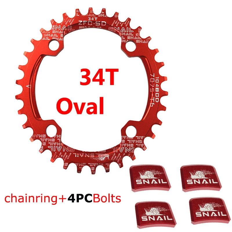Oval 34T Red BDSNAIL 104BCD цепная горная цепь для дорожного велосипеда кольцо узкая широкая круглая овальная велосипедная Звездочка болты 32-42 T - Цвет: Oval 34T Red