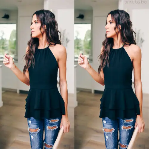 Женский топ без рукавов однотонный бандажный с лямкой на шее для клубной