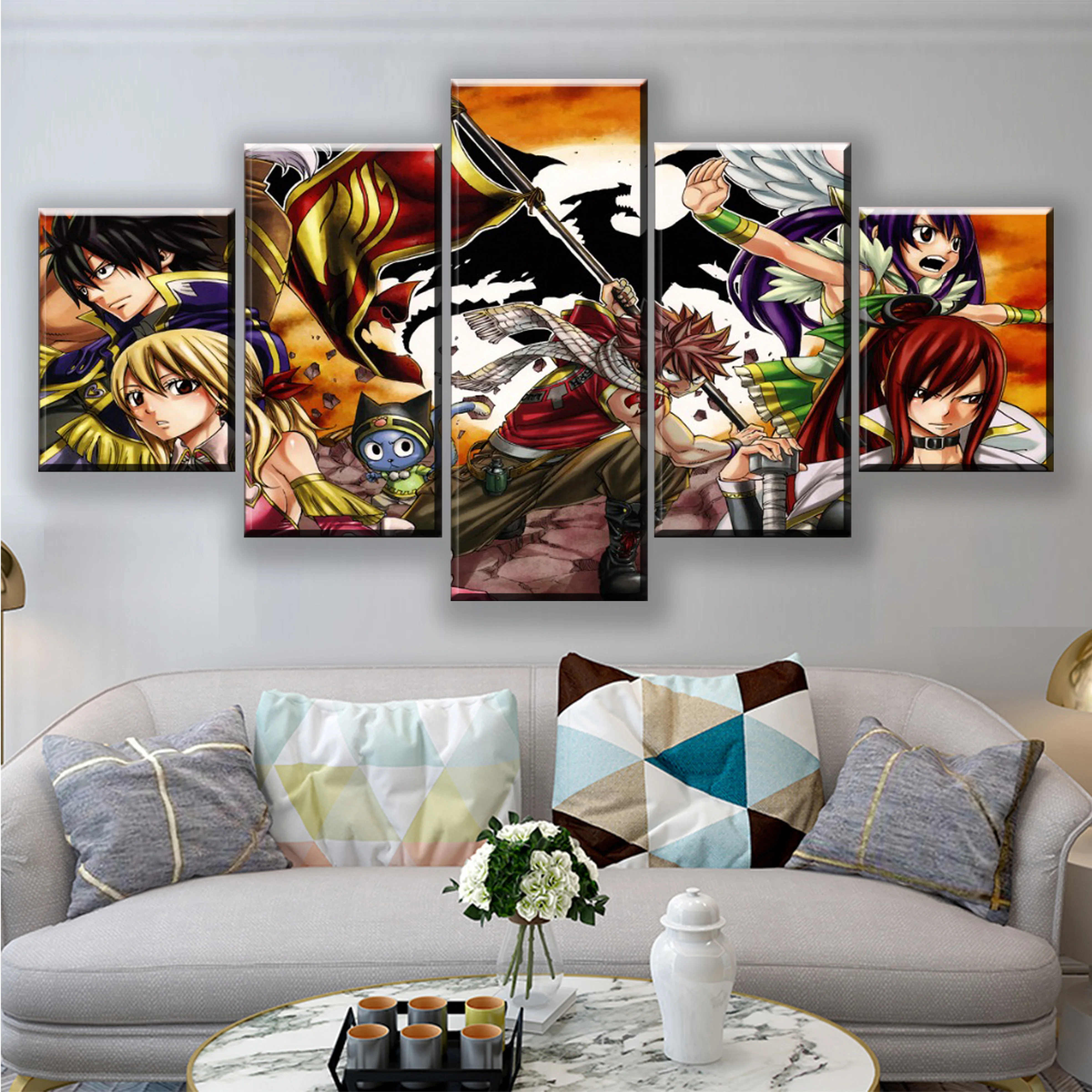 

High Quality Canvas Print Painting 5 Panel Anime Fairy Tail Character Home Decor Modular Pictures For Modern Living Room Poster
