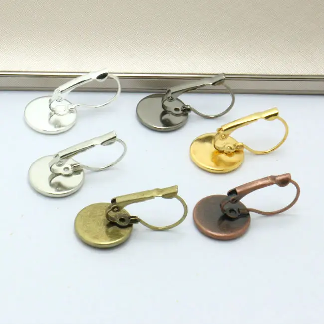 20pcs 10mm Earring Hooks Round Cabochon Cameo Tray Settings Earring Blank Base Supplies for Jewelry Making Findings