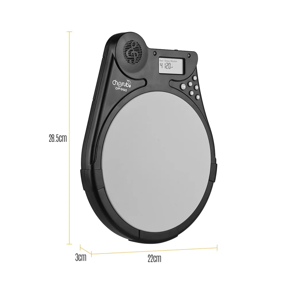 

Cherub Mute Drum Tutor Portable Digital Drum Practice Pad with 9 Preset Drum Styles 4 Training Modes Metronome Function LCD