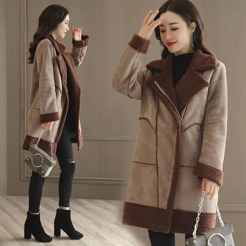 Yingaoxuefei 2017 Winter New Lamb Wool Thick Long Cotton Coat Large Size Padded Jackets |