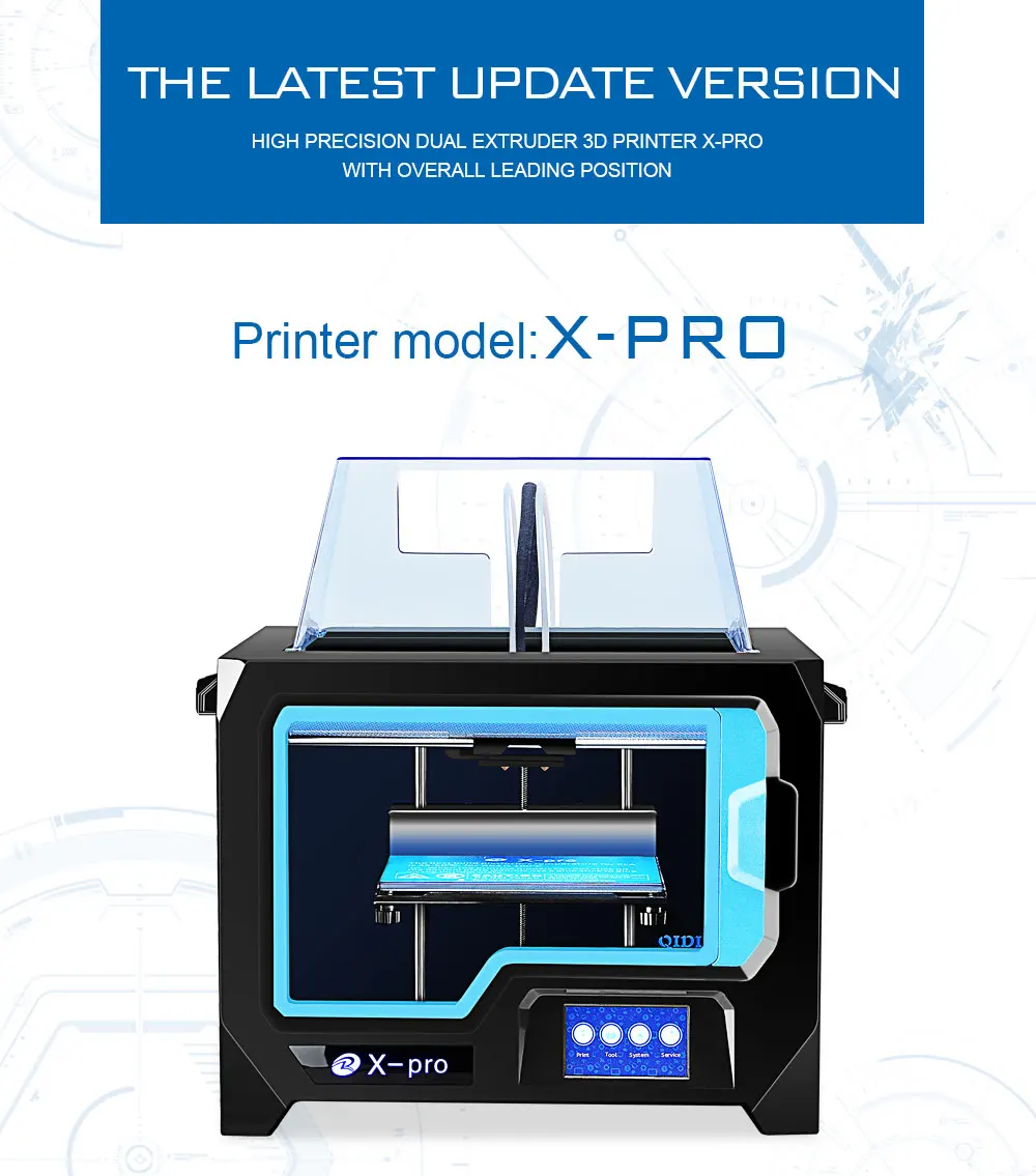 QIDI TECH X-Pro 3d принтер двойной экструдер с WiFi 4,3 дюймовый сенсорный экран с ABS, PLA, TPU