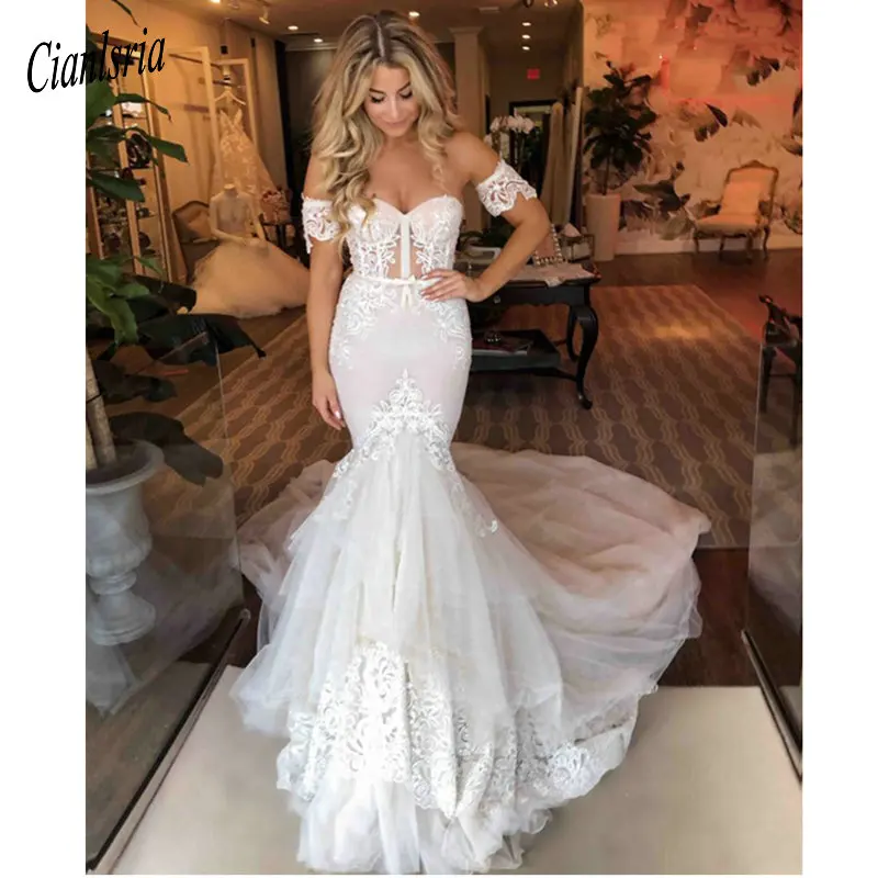 Сексуальное свадебное платье русалки 2020 невесты с открытыми плечами