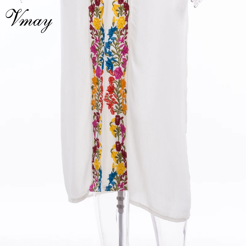 Vmay Для женщин Винтаж Вышивка чешские длинное летнее платье без рукавов с