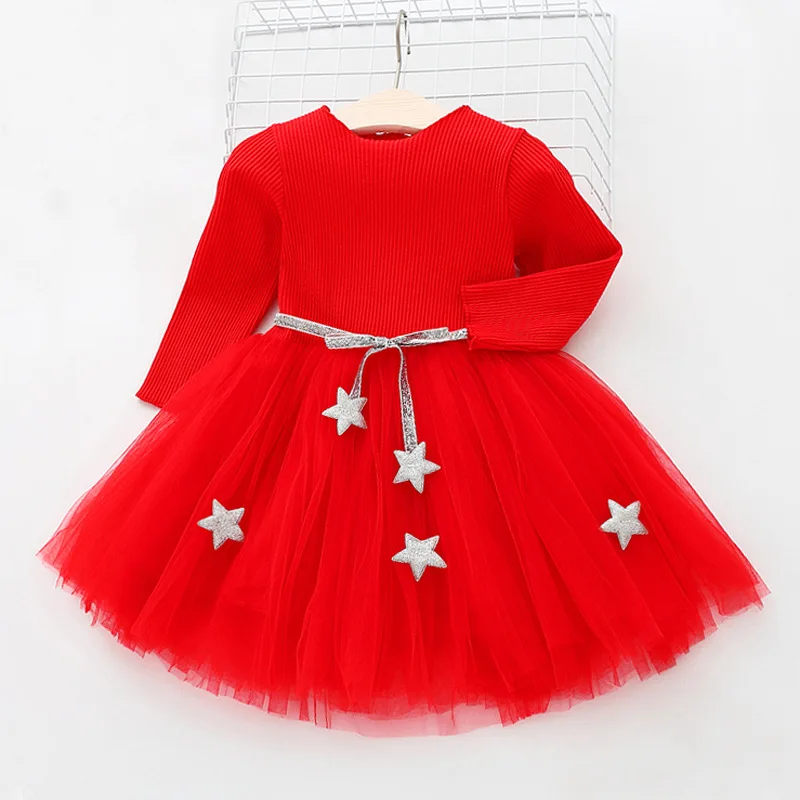 Long Sleeve Autumn Spring Sashes School Costume For Girls Children Red Casual Dress Kids Infant Vestidos 3-8 Years Party Wear | Детская