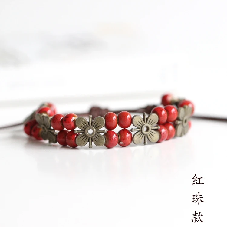 Женские керамические браслеты с цветами двухслойные регулируемые в богемном