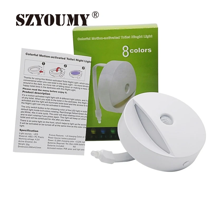 SZYOUMY водостойкий датчик движения туалетный светильник Ночной 8 цветов