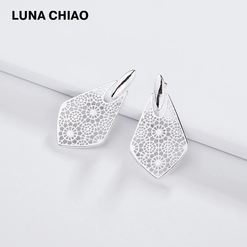 Серьги-подвески большого размера LUNA CHIAO Модные металлические серьги с цветком |