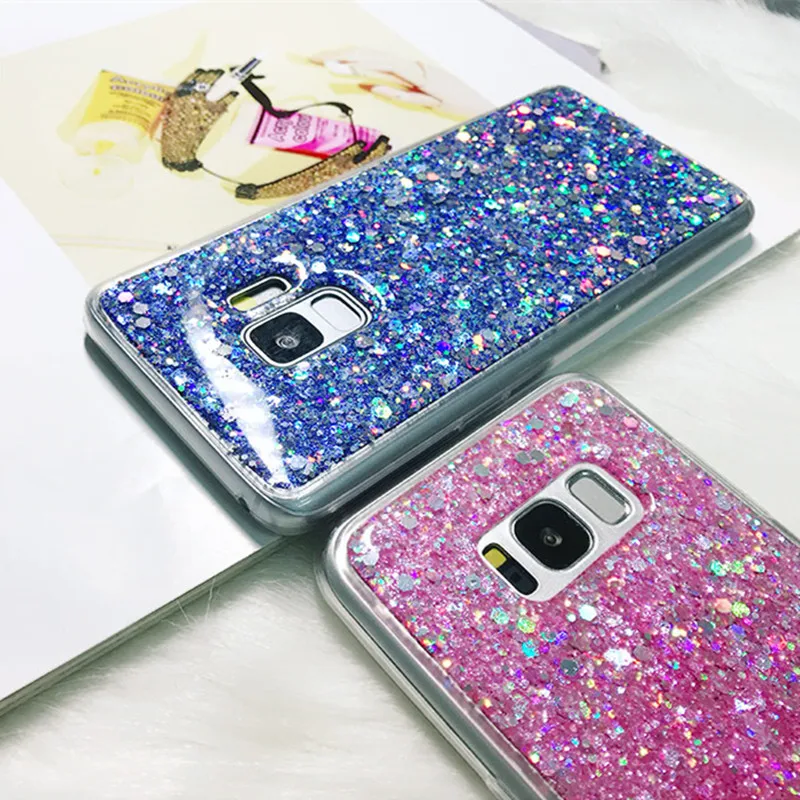 Силиконовые Bling Блестящий со стразами и пайетками чехол для телефона samsung A320 A520 A6