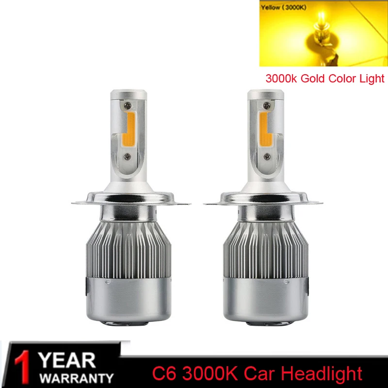 

2X 3000K H4 LED H7 H11 H8 HB4 H1 H3 HB3 Auto Car Headlight Bulbs 72W 7600LM Car Styling Gold Yellow Color led automotivo