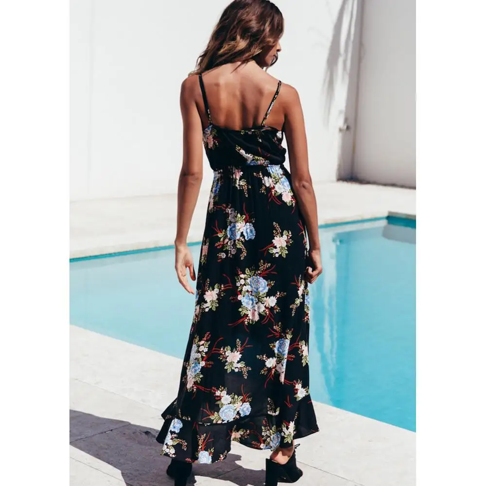 Дамы с цветочным принтом Длинные Boho богемное пляжное летнее платье Для женщин