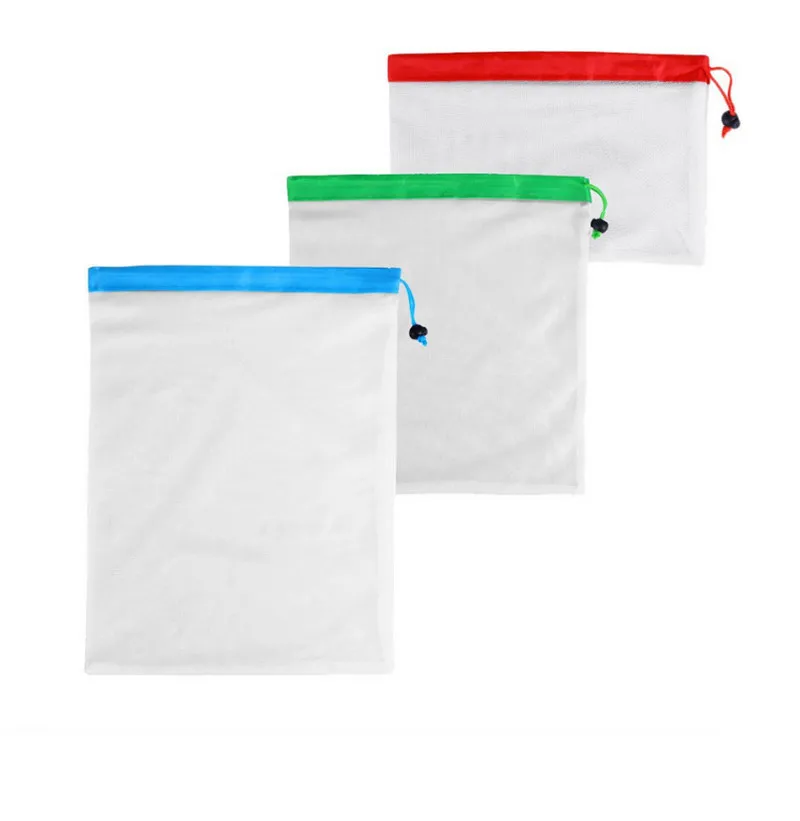 A set 3pcs Многоразовые сетчатые сумки для производства моющиеся экологически чистые сумки хозяйственные сумки для хранения продуктов для хранения фруктов и овощей игрушки - Цвет: A set 3pcs