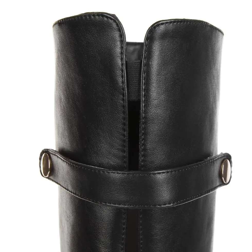 Winter Fashion Bota Over-the-Knee For Femininas 2014 Soft Leather Round Toe Size34-43 Slip-On Buckle Black ShoesQ1261 |