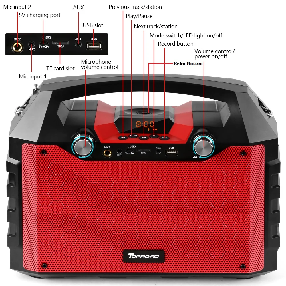 Портативная Bluetooth Колонка TOPROAD 40 Вт большая мощность беспроводной сабвуфер