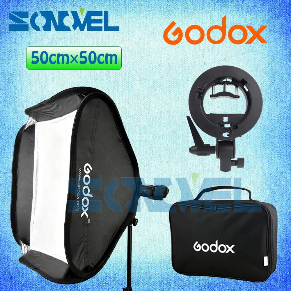 

Godox 50x50cm 20 * 20 inch Softbox Kit Flash Diffuser + S-type Bracket Bowens Holder for Speedlite Flash Light 50*50 cm Soft box