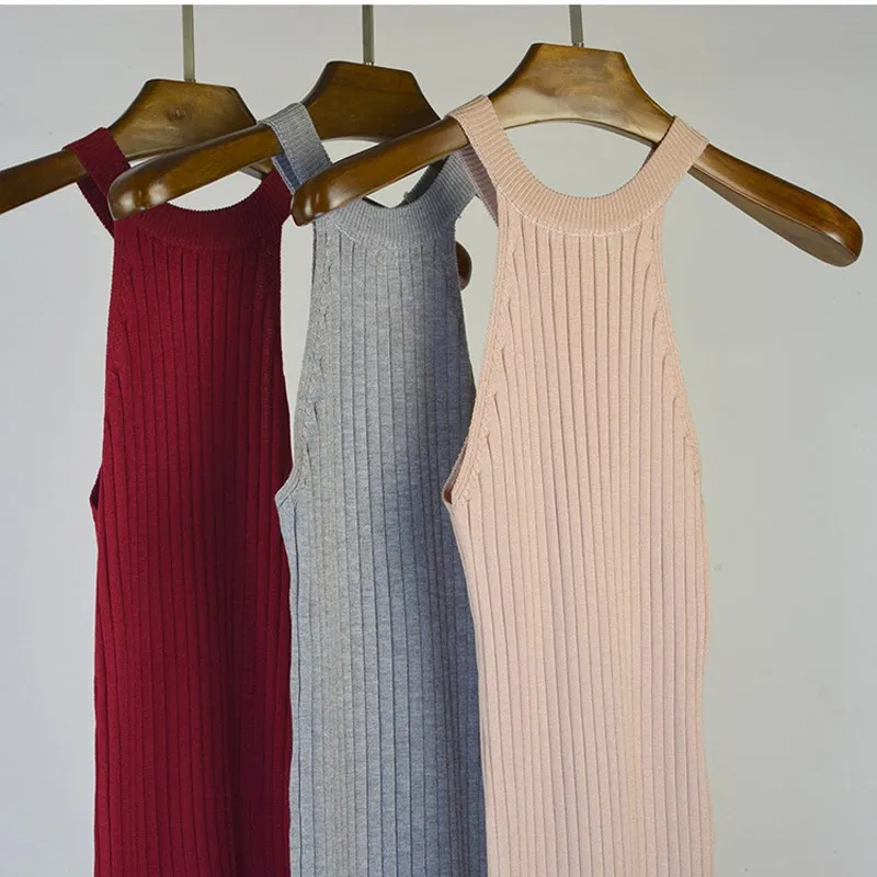 Женское трикотажное платье с лямкой на шее облегающее без рукавов 2019 | Женская