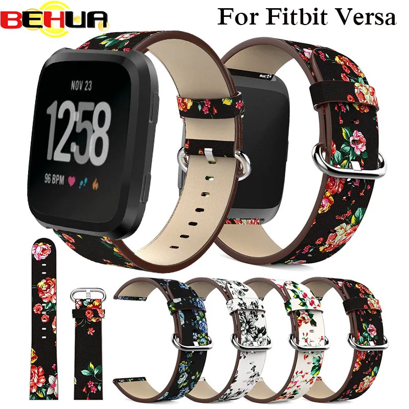 

Watch Band Leather peony Print for Fitbit Versa Replacement Watch Accessories Wristbands Straps Bracelet Flower Watch Strap