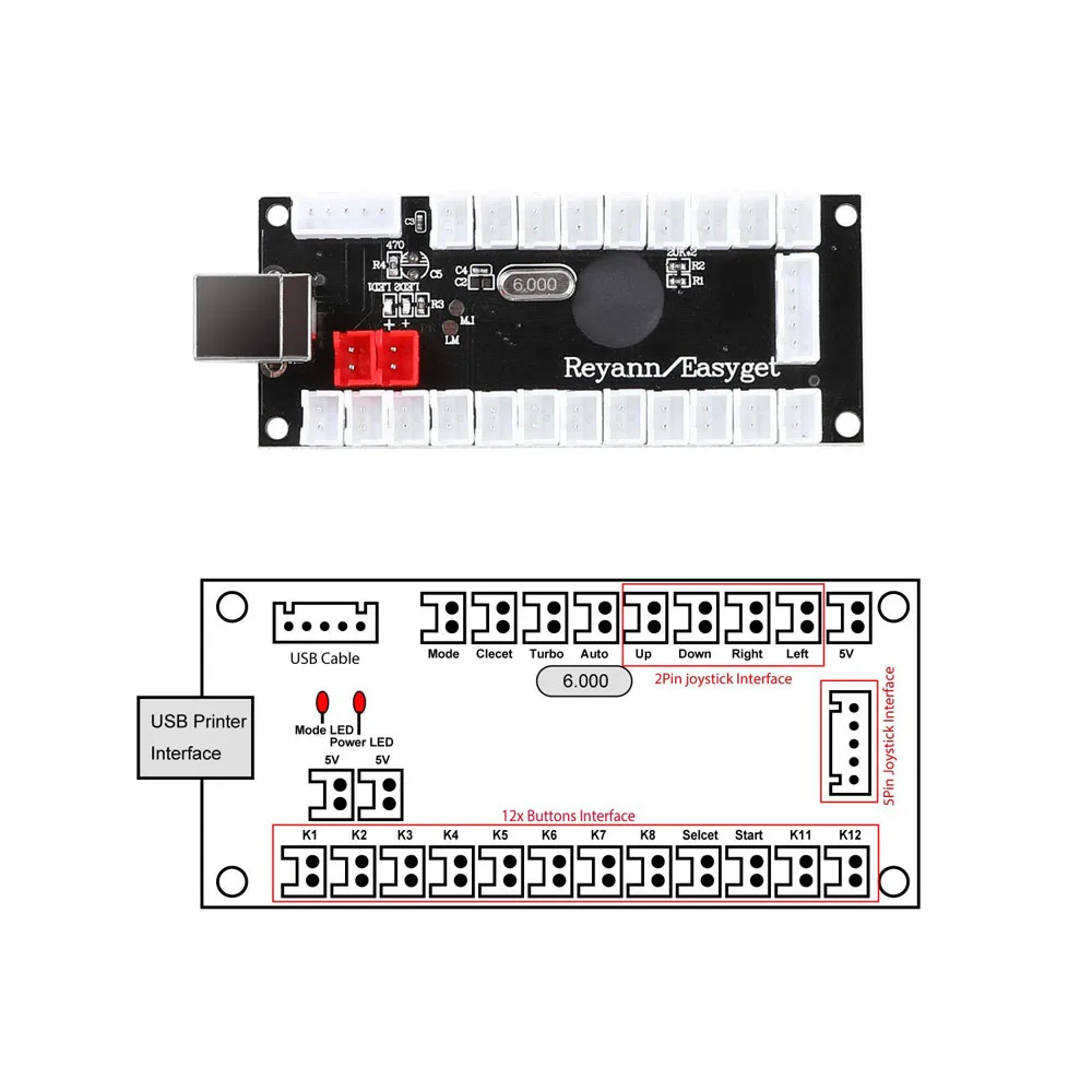 Reyann Нулевая задержка игровой USB энкодер ПК на джойстик для MAME Jamma и других ПК файтингов