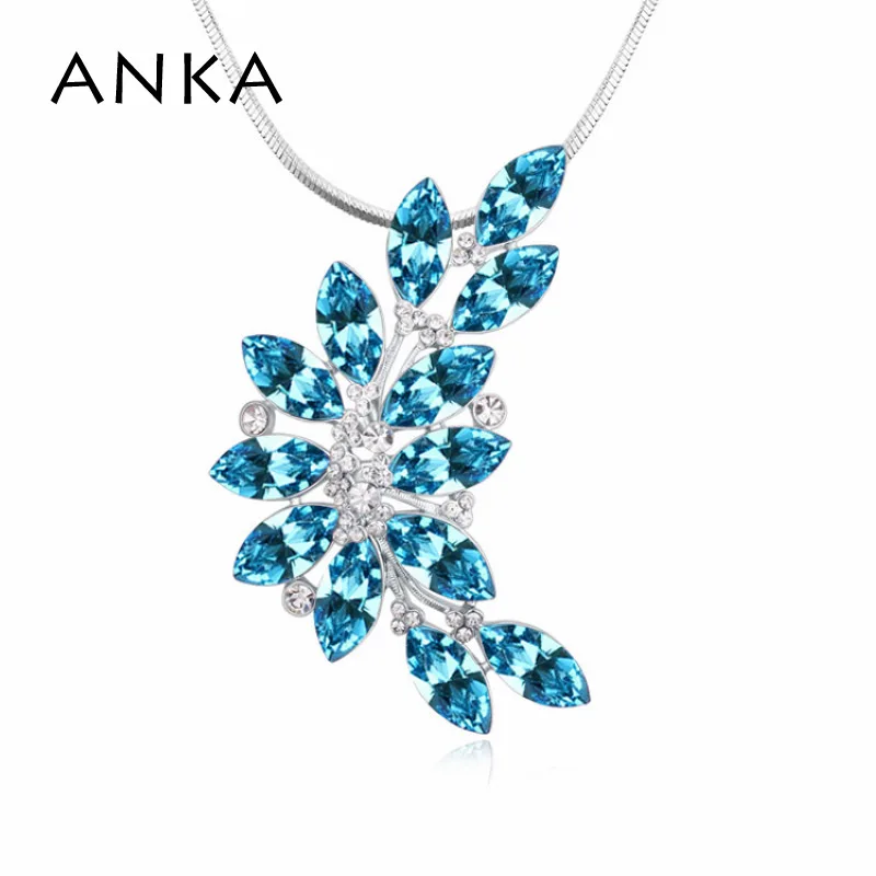 Анка очарование листьев свитера Хрустальное длиное ожерелье кулон Кристаллы из