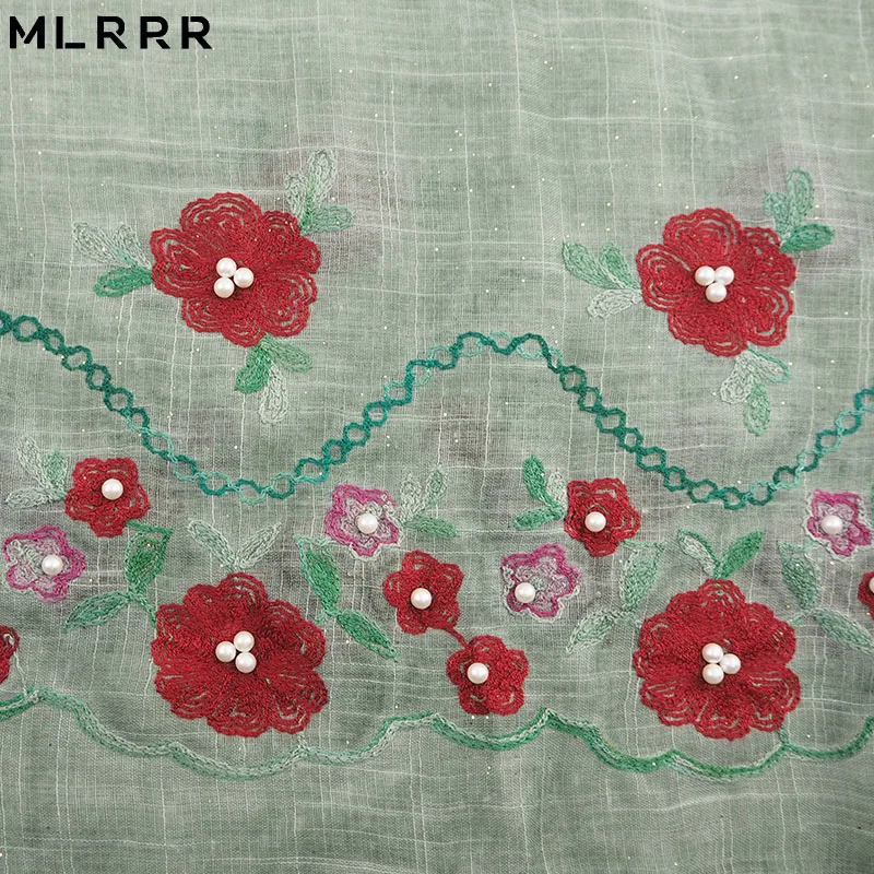 MLRRR new fashion gold powder cotton embroidered pearl long scarf female (turmeric light green watermelon red) |