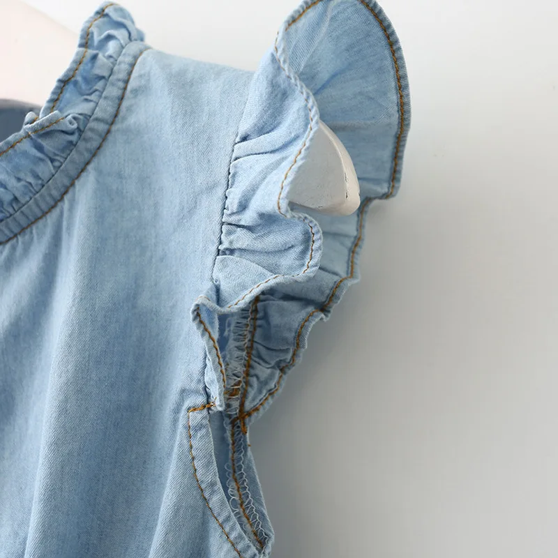 2018 Весеннее платье для девочки с рукавами-крылышками мыть ковбой Разделение