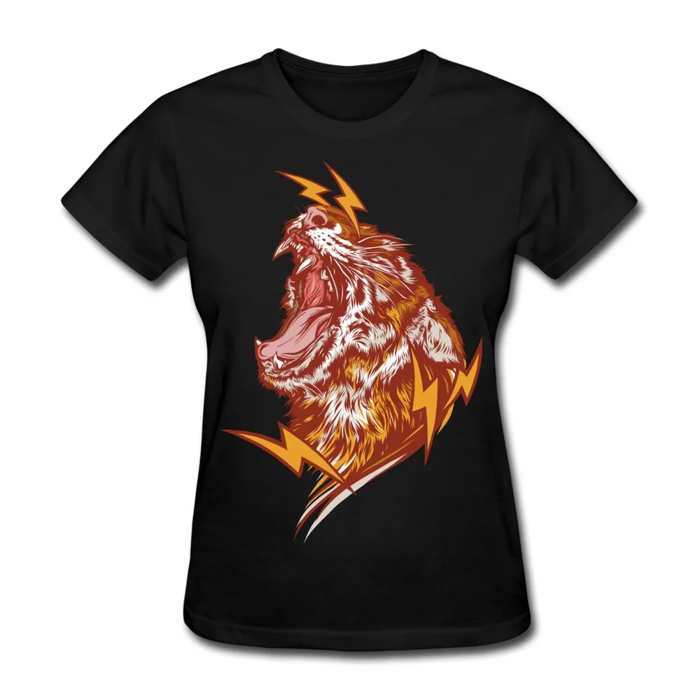 100% Cotton T Shirt Womens Electric Tiger Customize Funny Picture Women Tee Shirts 2014 New Женская одежда