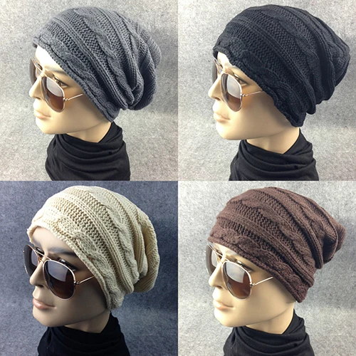 Горячая Новый стиль Мужская Женская в полоску твист вязать мешковатые Шапка-бини