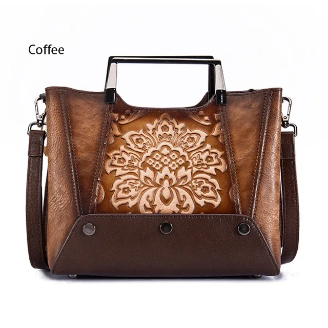 coffee Женские сумки из натуральной коровьей кожи, высокое качество, женская сумка из натуральной кожи, большая емкость, ручная роспись, роскошные брендовые сумки на плечо - Цвет: coffee