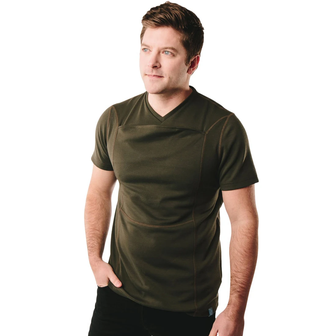 Мужская Летняя хлопковая смесь футболка с коротким рукавом и карманом кенгуру