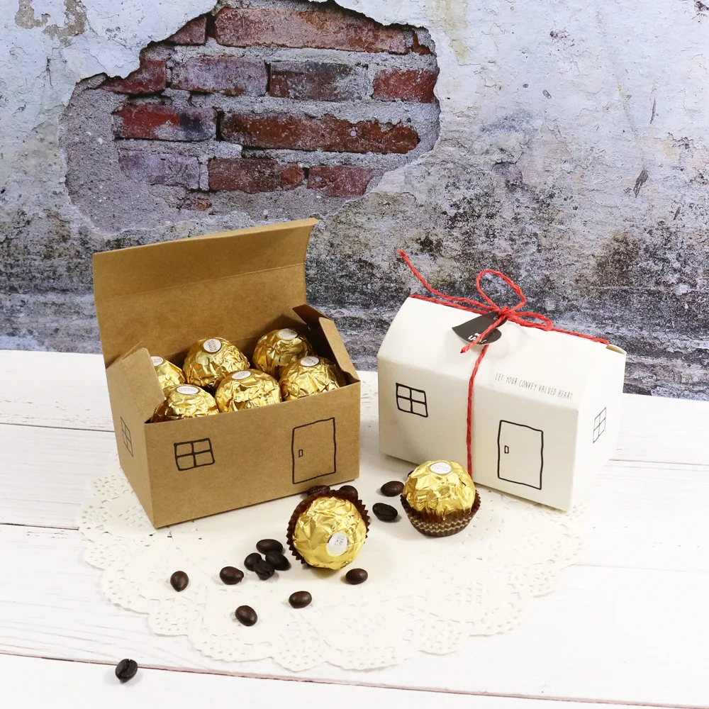 Новинка 1 комплект белый крафт-дом бумажный шоколадный подарок коробка для