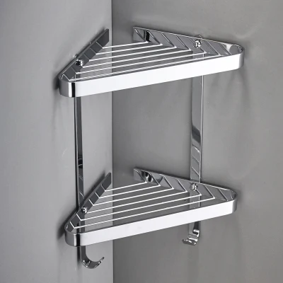 two tier chrome Corner Shelf Brass Bathroom Shower Rack Black Oil Bath Shower Shelf Bath Shower Caddy Rack Holder Wall Mounted Bathroom shelf - Цвет: two tier chrome
