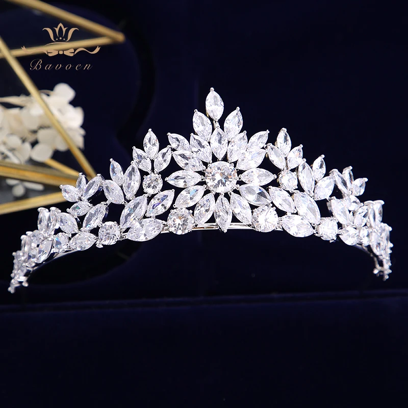 Bavoen Одежда высшего качества невесты ясно 4A Циркон Корона Тиара Свадебный Hairbands